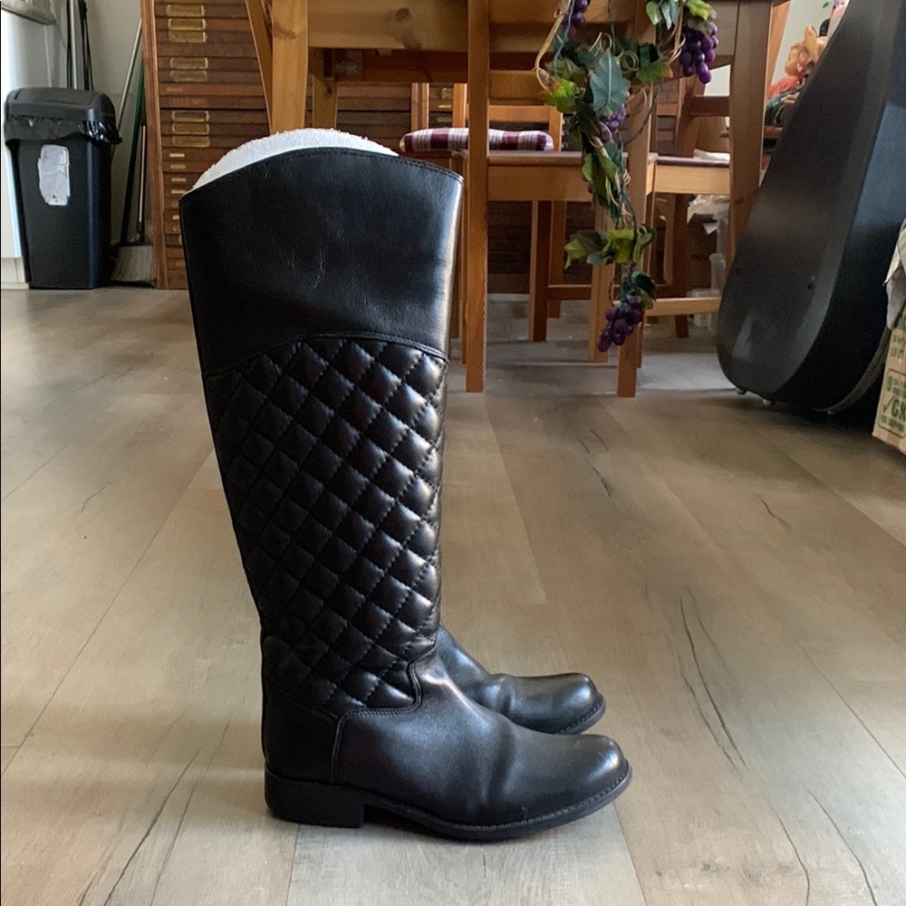 Black Quilted Knee-High Boots